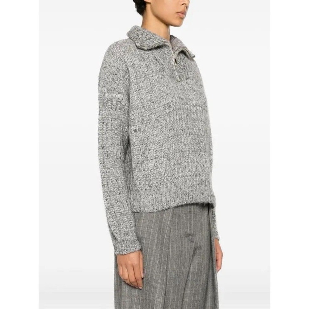 ba&sh Beltan Zip Collar Oversized Gray Mock Neck Sweater size 2/M $395.00
